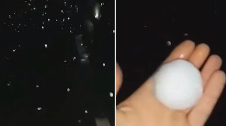 Interesting view of entry: The hail that fell last night shone in the street