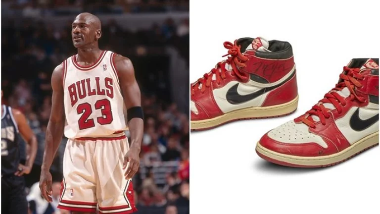 It says world record: A pair of shoes worn by Michael Jordan sold for half a million