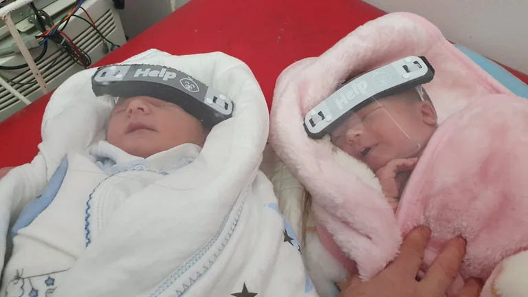 Newly born babies in QKUK are equipped with a shield for their faces