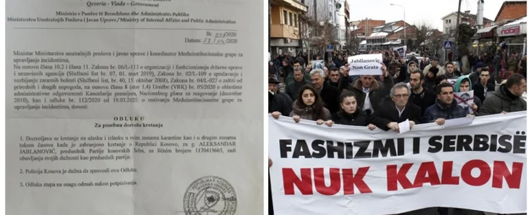 Document publié: Svechla a autorisé Alexander Jablanovici à circuler librement au Kosovo