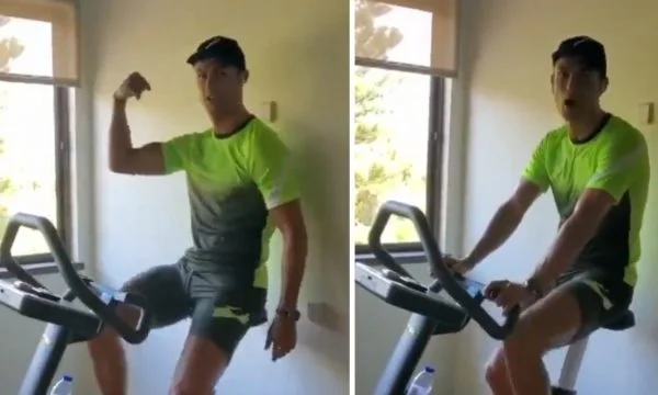 The crazy Ronaldo after the gym, he's not stopping practicing.