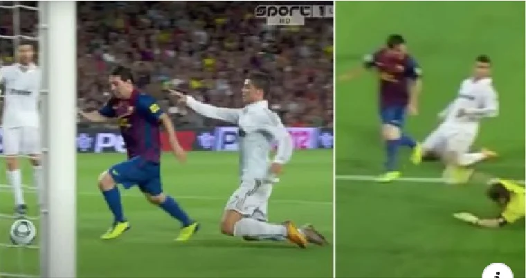 Lionel Messi literally knees CR7 with a goal at El Classic in 2011