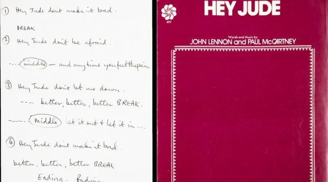 Beatles, testo di canzone “Hey Jude” scritto a mano è messo all'asta per $910 mila