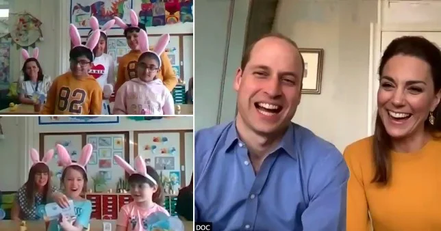 William and Kate surprise the children of the first line staff with the choreographer