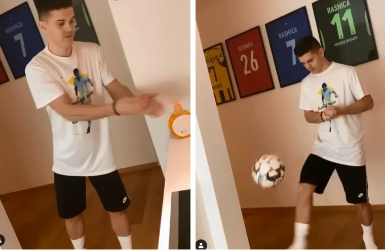 Milot Rashica tregon si luftohet koronavirusi me topin në këmbë