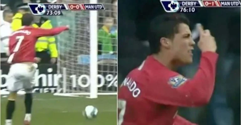 Pesë herë provoi një herë shënoi, reagimi epik i Ronaldos pasi mezi shënoi pas një mori rastesh kundër Derbi Countryt