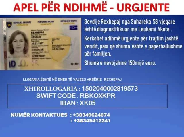 Sevdije Rexhepaj needs help