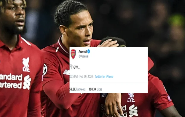 El envío épico de Arsenal en Twitter a Liverpool, después de perder a Watford