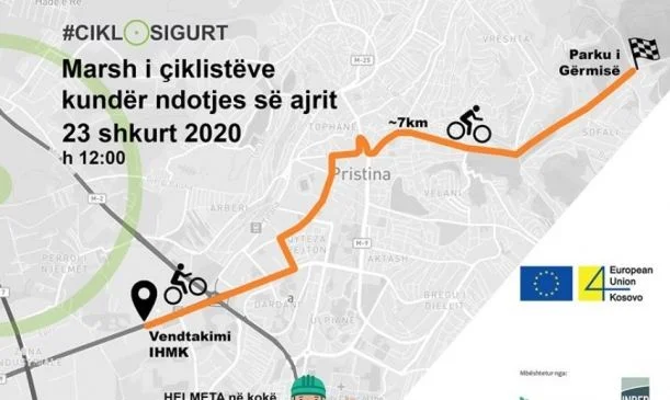 Radfahrer marschieren gegen Luftverschmutzung in Pristina