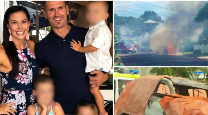 L'ex giocatore di strada ha spazzato via la sua famiglia, avendo messo l'auto in fuoco dove sua moglie e tre figli erano.