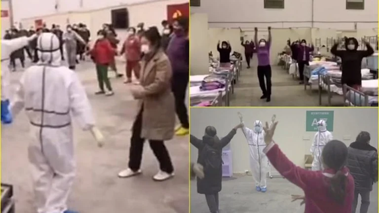 Touching coronavirus dancing in quarantine groups to stay able and positive