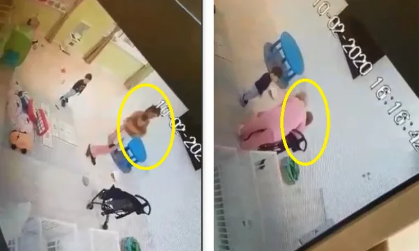 Advanced tutor beating child in a private garden in Pristina