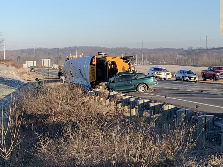 School bus overloads, children fly in the air