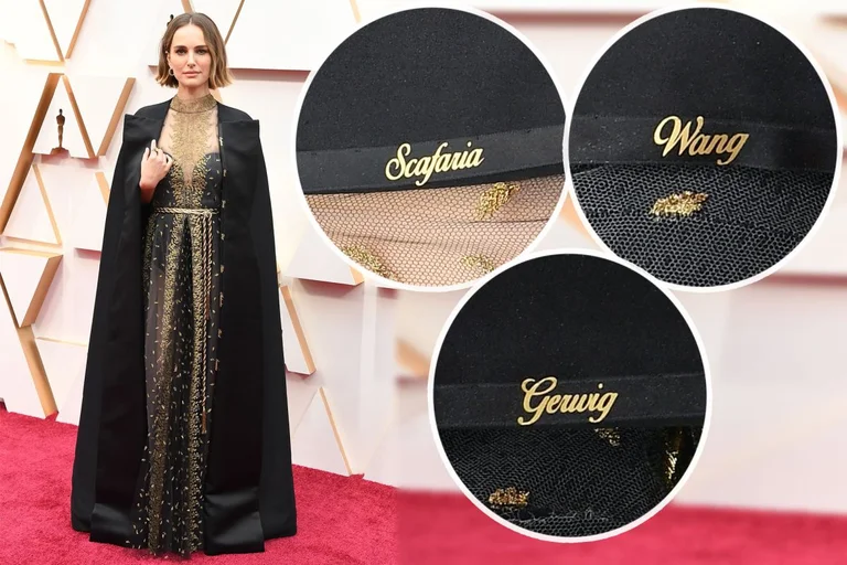 Natalie Poortman im roten Teppich und Kleid bei den Oscars Awards protestierte gegen Frauennachlässigigkeit.
