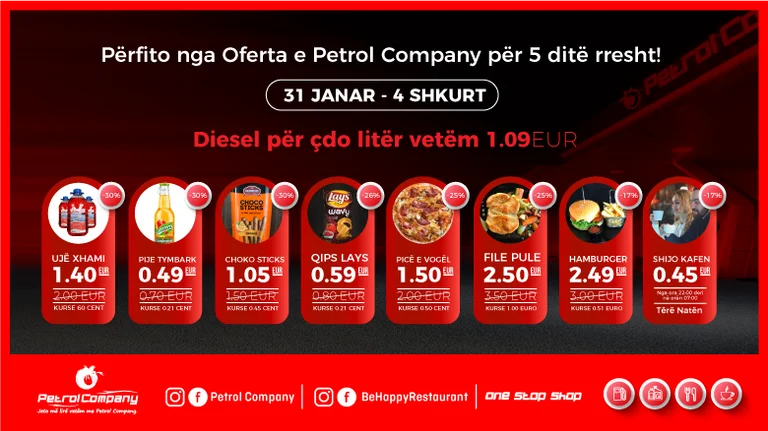 Die günstigsten Preise des Kosovo: Öl, Essen und Trinken allein bei Petrol Company