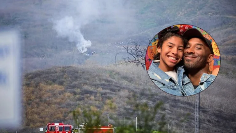 A view of Kobe Bryant helicopter burning