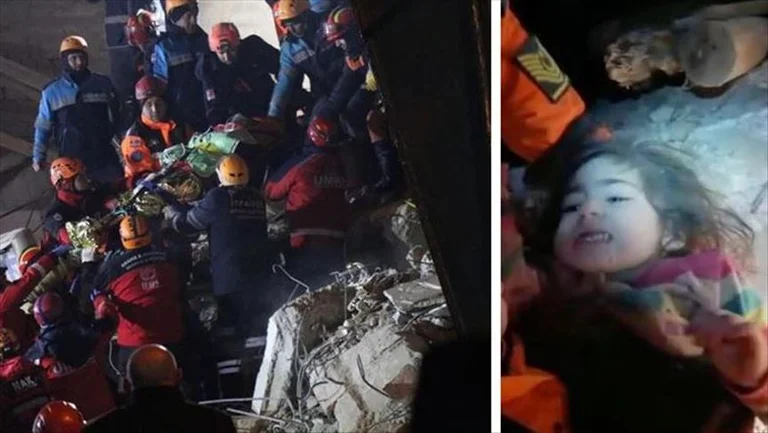 After a two-year-old baby, her mother was saved from ruins.