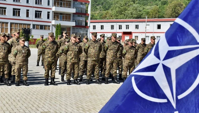 Albania's Land Forces head towards Kosovo, as part of KFOR contingent