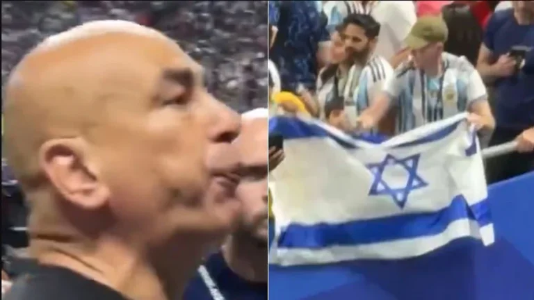 Argentinische Fans winken die israelische Flagge vor Ägyptens Trainer, er spuckt auf sie