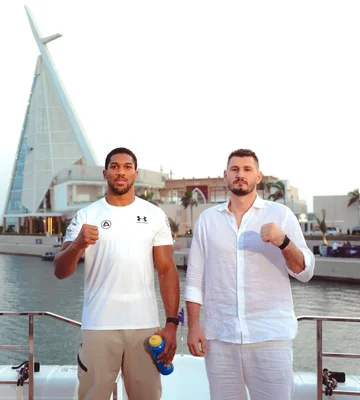 Anthony Joshua and Christian Prenga pose together, ready for great confrontation