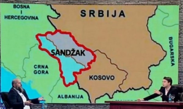 Një televizion në Serbi publikon hartën e Kosovës dhe të Sanxhakut të ndarë nga Serbia