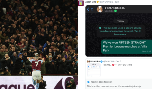 E mposhti Arsenalin – Aston Villa i shkruan Dua Lipës: Ne kemi fituar 15 ndeshje radhazi në Premierligë