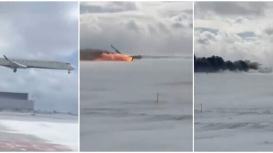 Publikohen pamjet gjatë aterrimit dhe rrokullisjes së aeroplanit në Toronto(VIDEO)